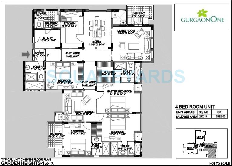 Floor plan of 4 BHK 2982 Sq. Ft. Apartment in Alphacorp Gurgaon One 22, Gurgaon