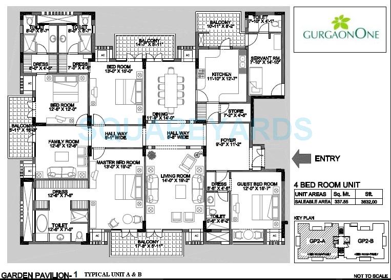 Floor plan of 4 BHK 3632 Sq. Ft. Apartment in Alphacorp Gurgaon One 22, Gurgaon