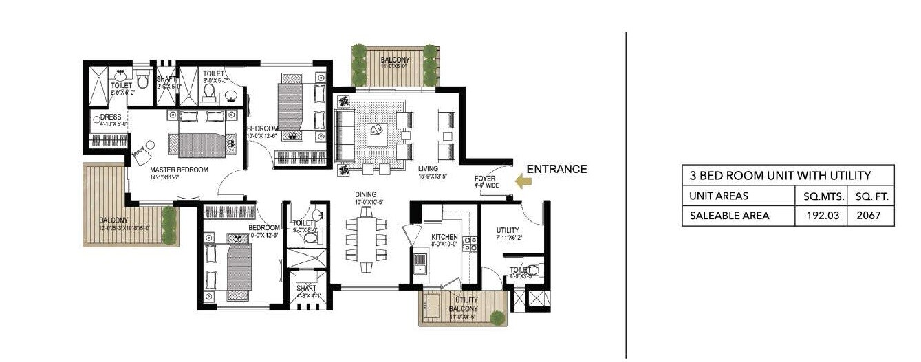 Floor plan of 3 BHK 2067 Sq. Ft. Apartment in Alphacorp Gurgaon One 84, Gurgaon