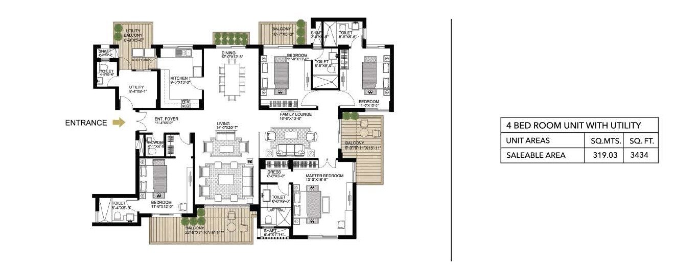 Floor plan of 4 BHK 3434 Sq. Ft. Apartment in Alphacorp Gurgaon One 84, Gurgaon