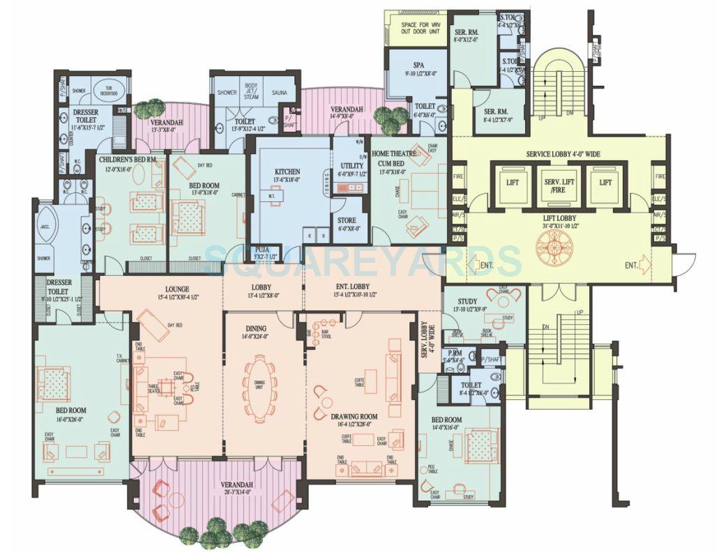 Floor plan of 5 BHK 7750 Sq. Ft. Apartment in Ambience Caitriona, Gurgaon