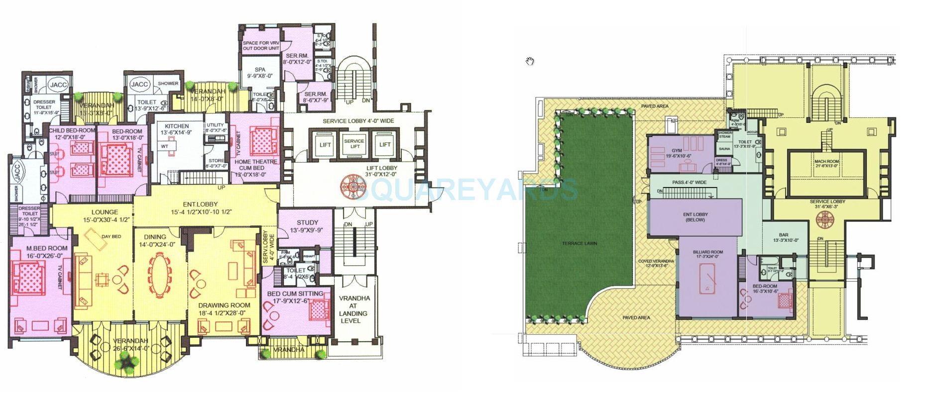Floor plan of 5 BHK 11500 Sq. Ft. Penthouse in Ambience Caitriona, Gurgaon