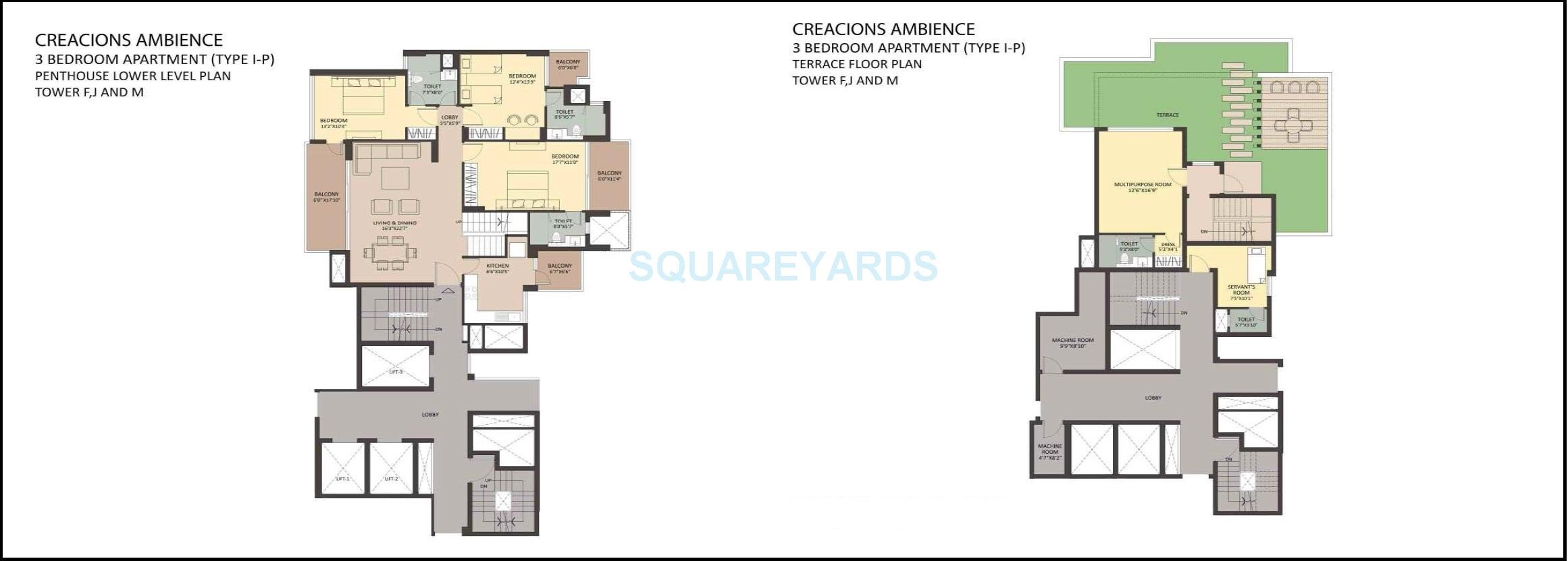 Floor plan of 3 BHK 4800 Sq. Ft. Penthouse in Ambience Creacions, Gurgaon