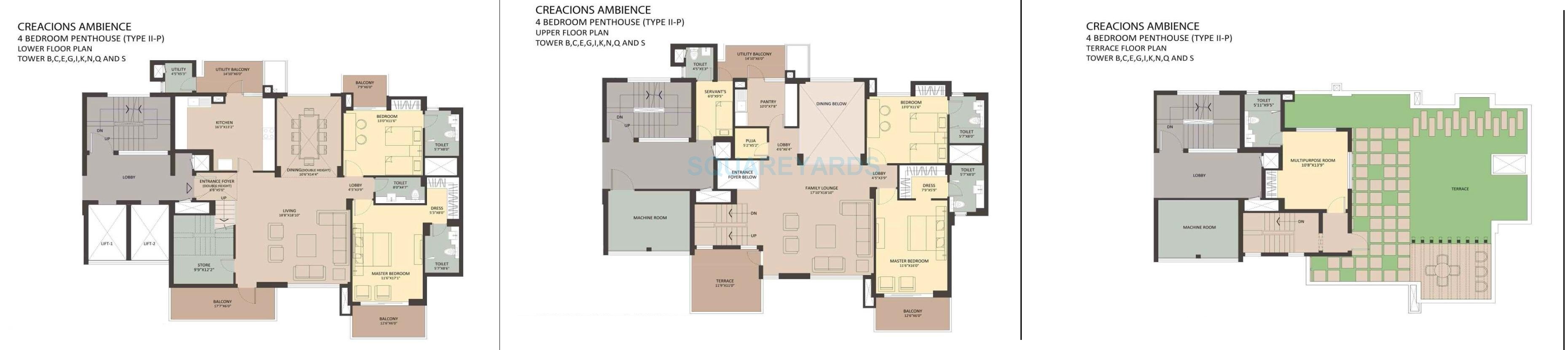 Floor plan of 4 BHK 7700 Sq. Ft. Penthouse in Ambience Creacions, Gurgaon