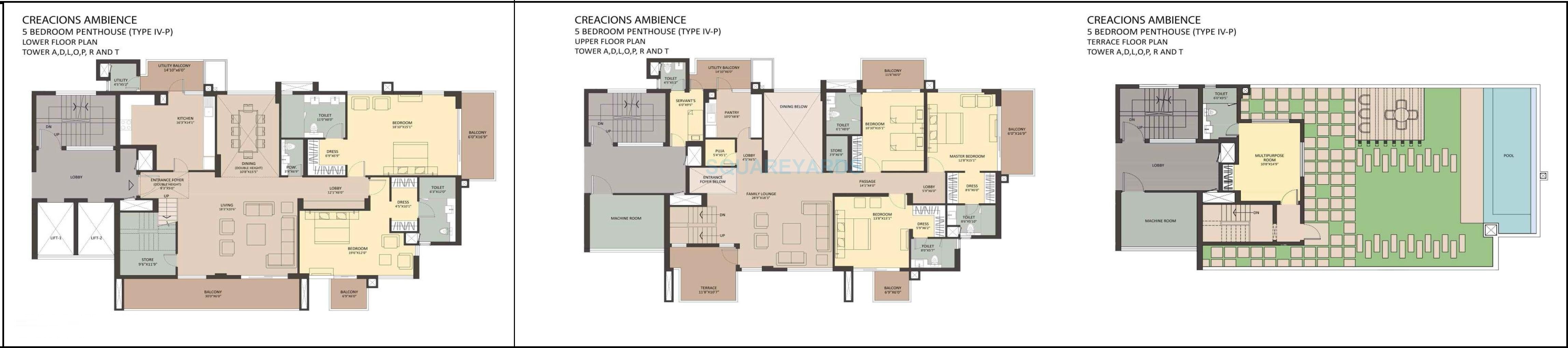 Floor plan of 5 BHK 10105 Sq. Ft. Penthouse in Ambience Creacions, Gurgaon
