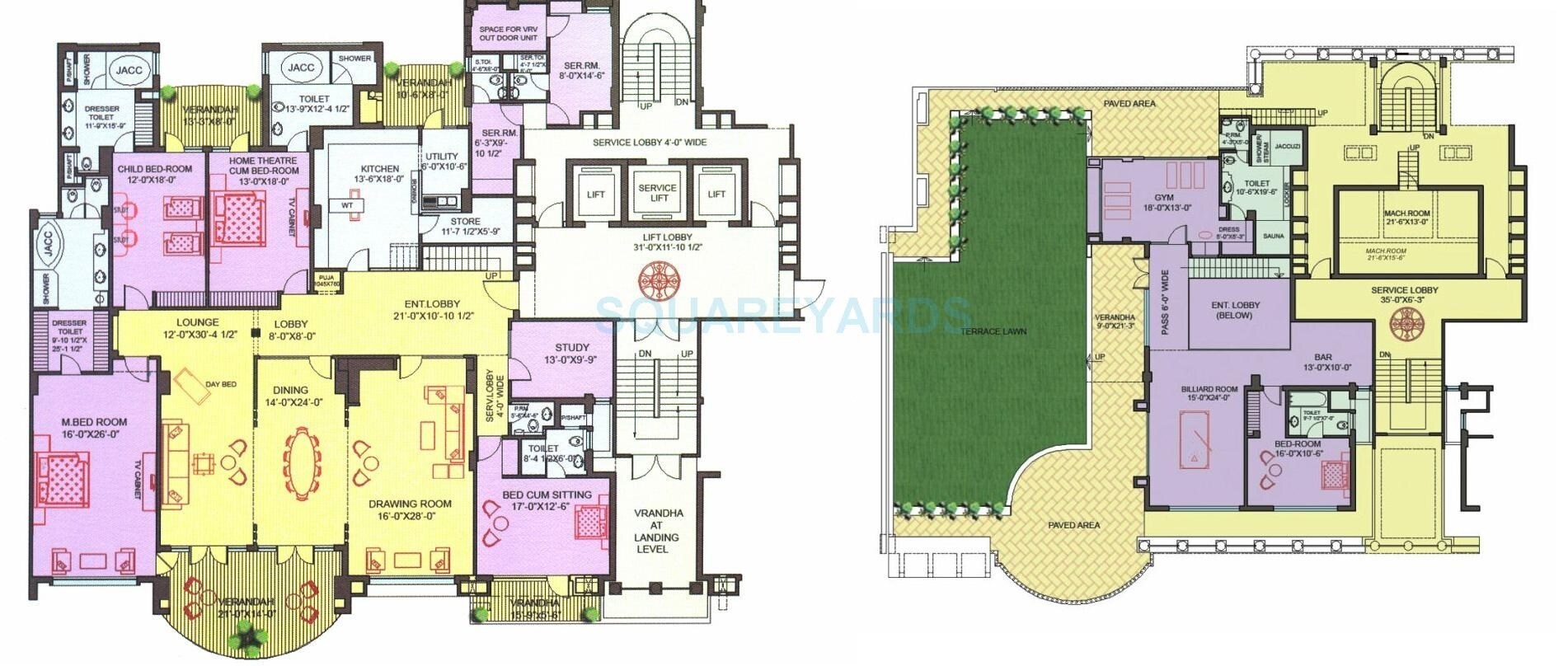 Floor plan of 4 BHK 9700 Sq. Ft. Penthouse in Ambience Island, Gurgaon