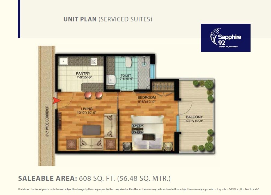 Floor plan of 750 Sq. Ft. Studio in Ameya Sapphire, Gurgaon