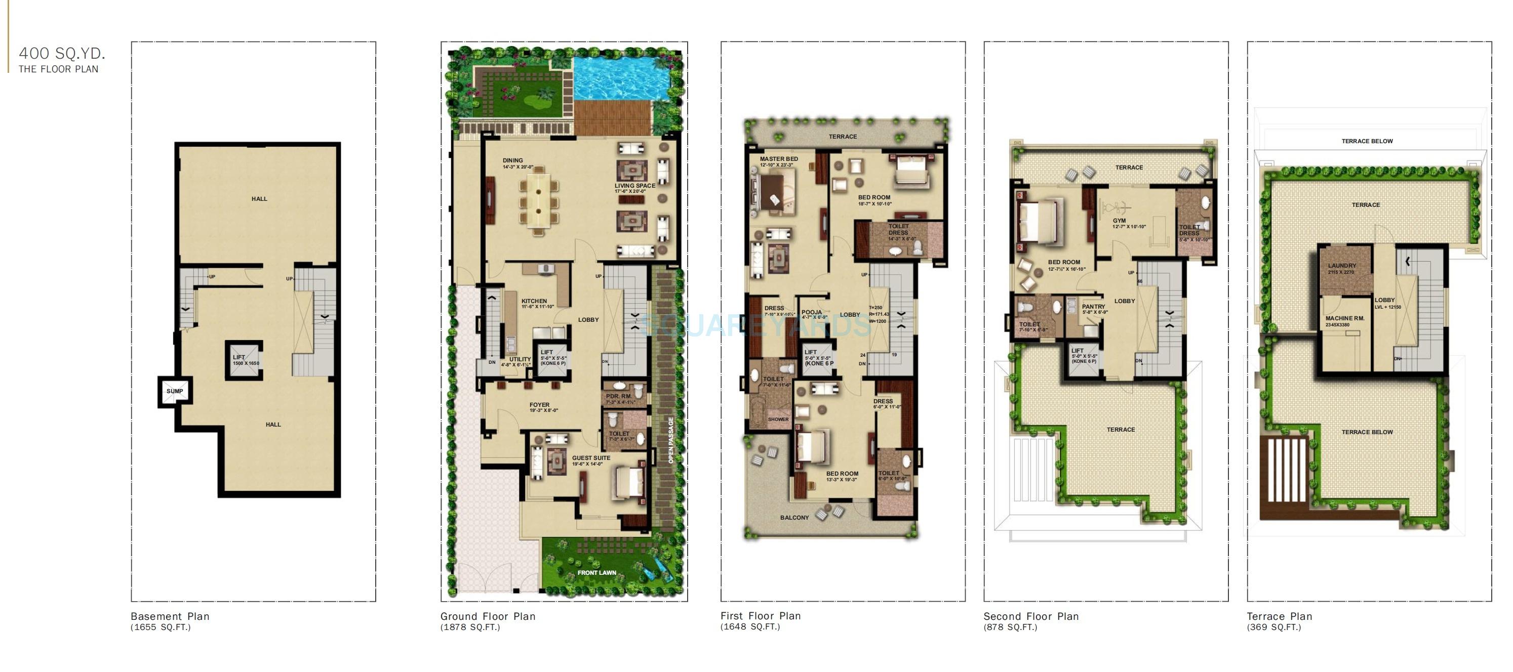 Floor plan of 5 BHK 6500 Sq. Ft. Villa in Anant Raj Estate The Villas, Gurgaon
