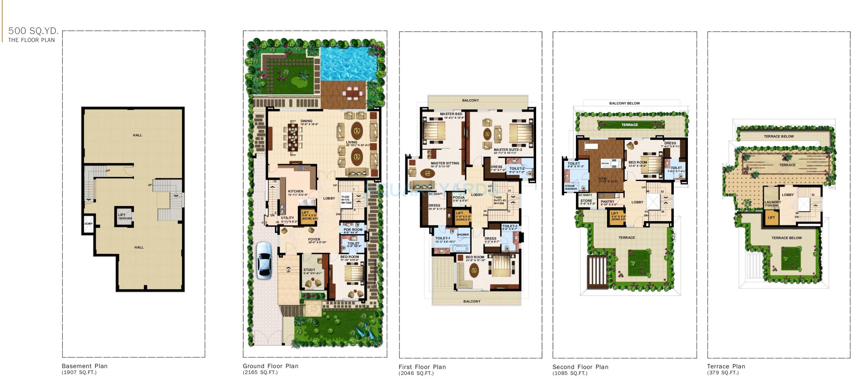 Floor plan of 5 BHK 7500 Sq. Ft. Villa in Anant Raj Estate The Villas, Gurgaon