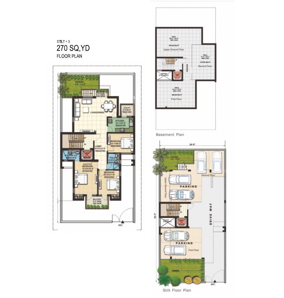 Floor plan of 3 BHK 1855 Sq. Ft. Ind Floor in Anant Raj The Estate Floors, Gurgaon