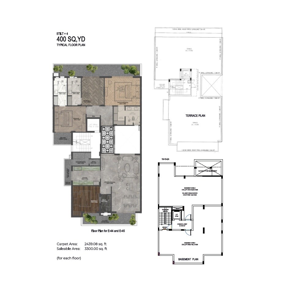 Floor plan of 3 BHK 3301 Sq. Ft. Ind Floor in Anant Raj The Estate Floors, Gurgaon