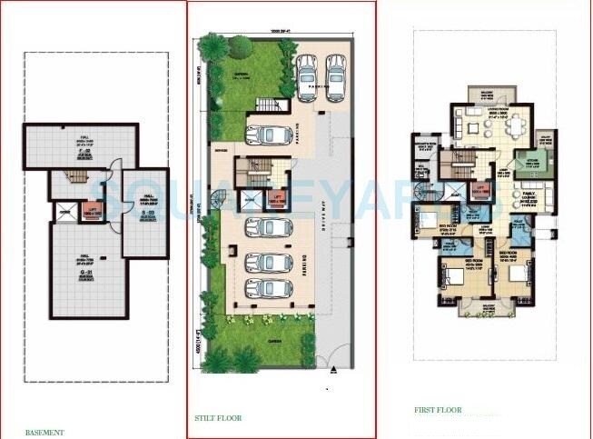 Floor plan of 3 BHK 2451 Sq. Ft. Ind Floor in Anant Raj The Estate Floors, Gurgaon