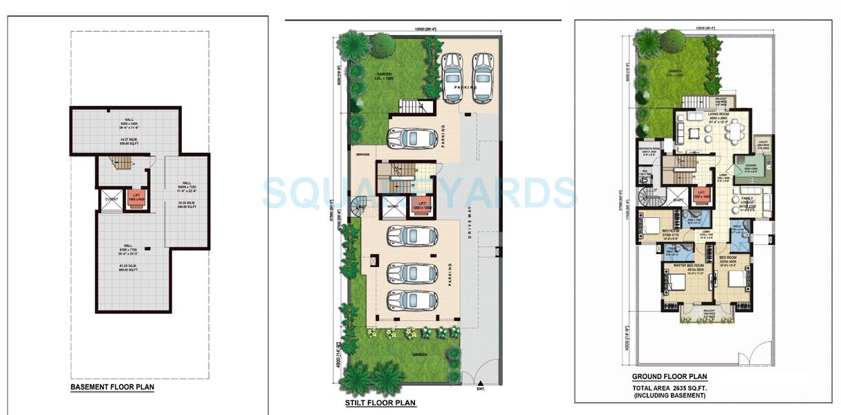 Floor plan of 3 BHK 2635 Sq. Ft. Ind Floor in Anant Raj The Estate Floors, Gurgaon