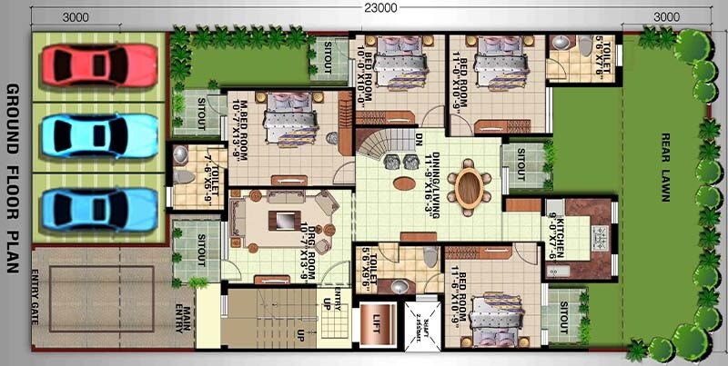 Floor plan of 4 BHK 1556 Sq. Ft. Ind Floor in Ansal API Esencia, Gurgaon