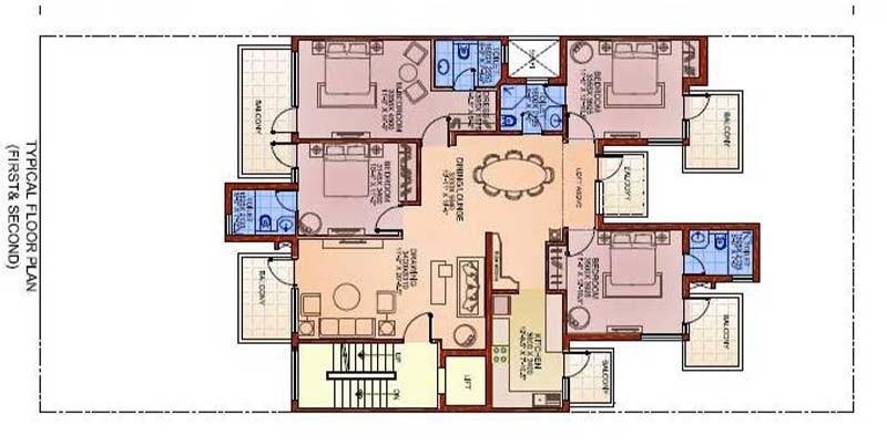 Floor plan of 4 BHK 2198 Sq. Ft. Ind Floor in Ansal API Esencia, Gurgaon
