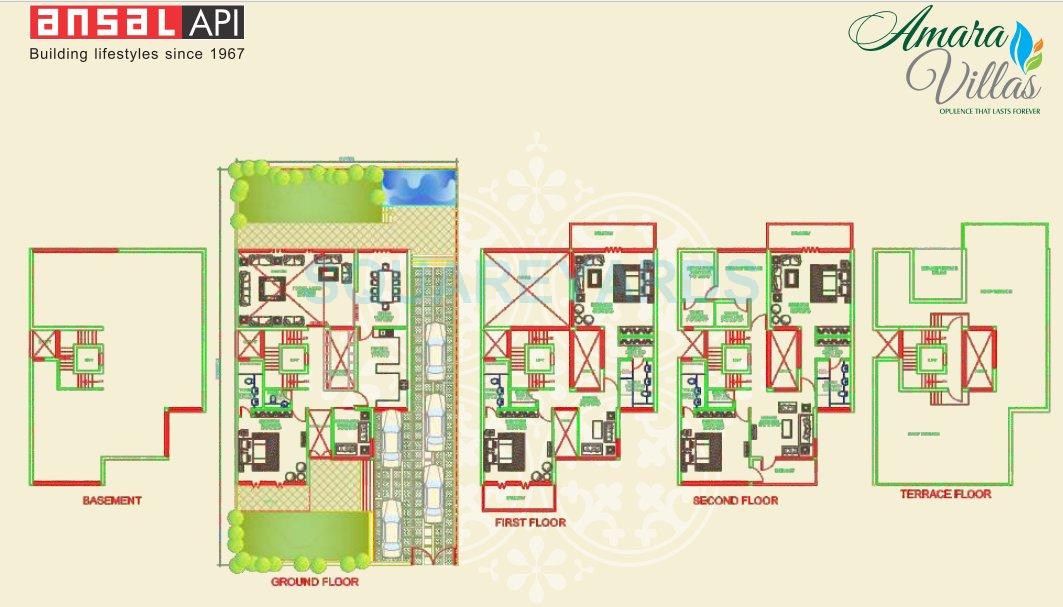 Floor plan of 5 BHK 8025 Sq. Ft. Villa in Ansal Esencia - Amara Villas, Gurgaon