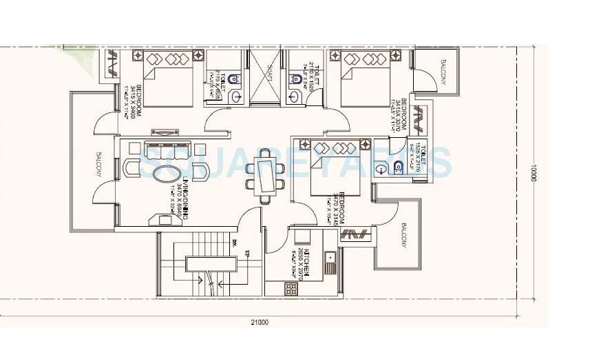 Floor plan of 3 BHK 1394 Sq. Ft. Ind Floor in Ansal Esencia-Mulberry Homes, Gurgaon
