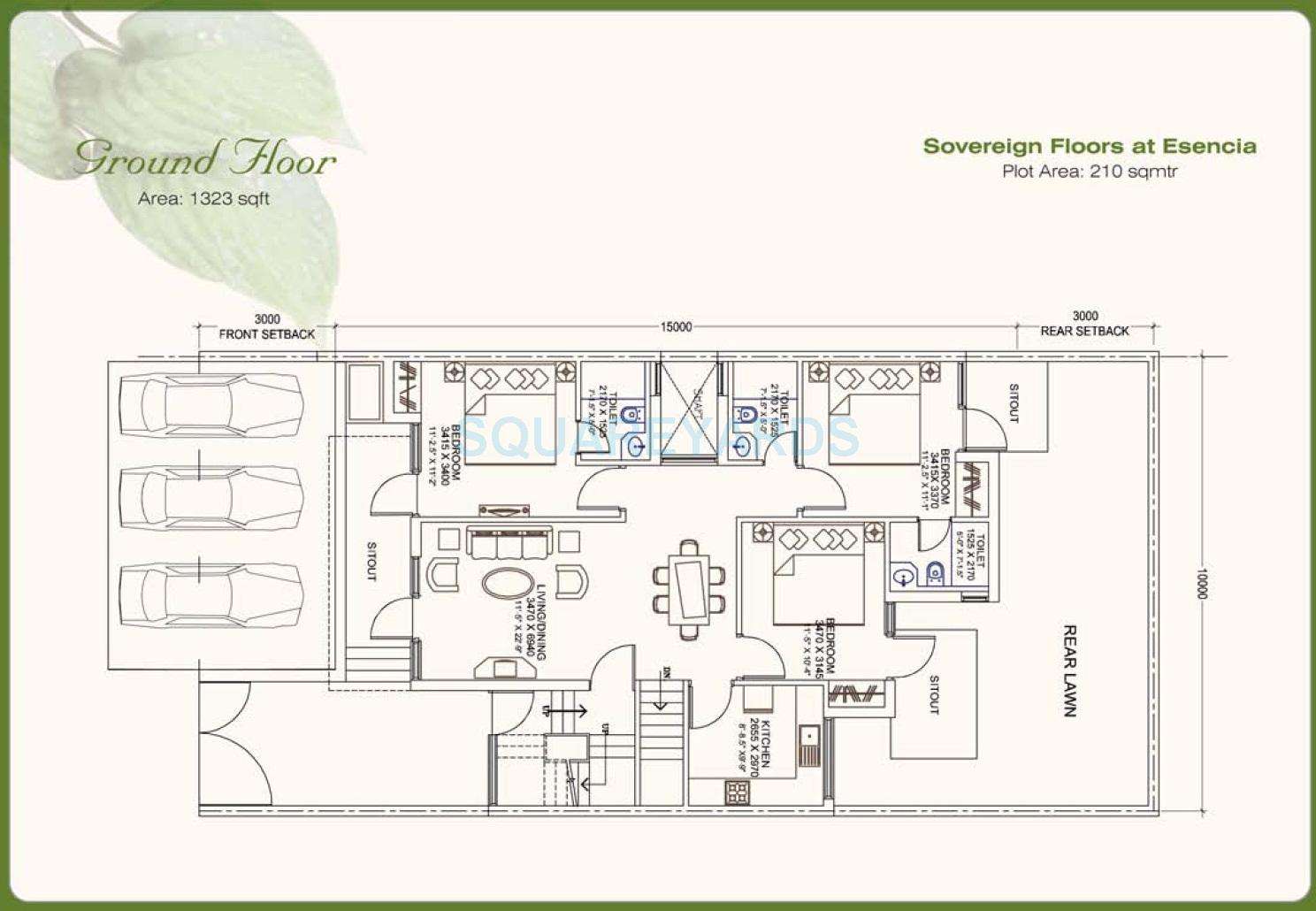 3 BHK 1323 Sq. Ft. Ind Floor in Ansal Esencia - Sovereign Floors