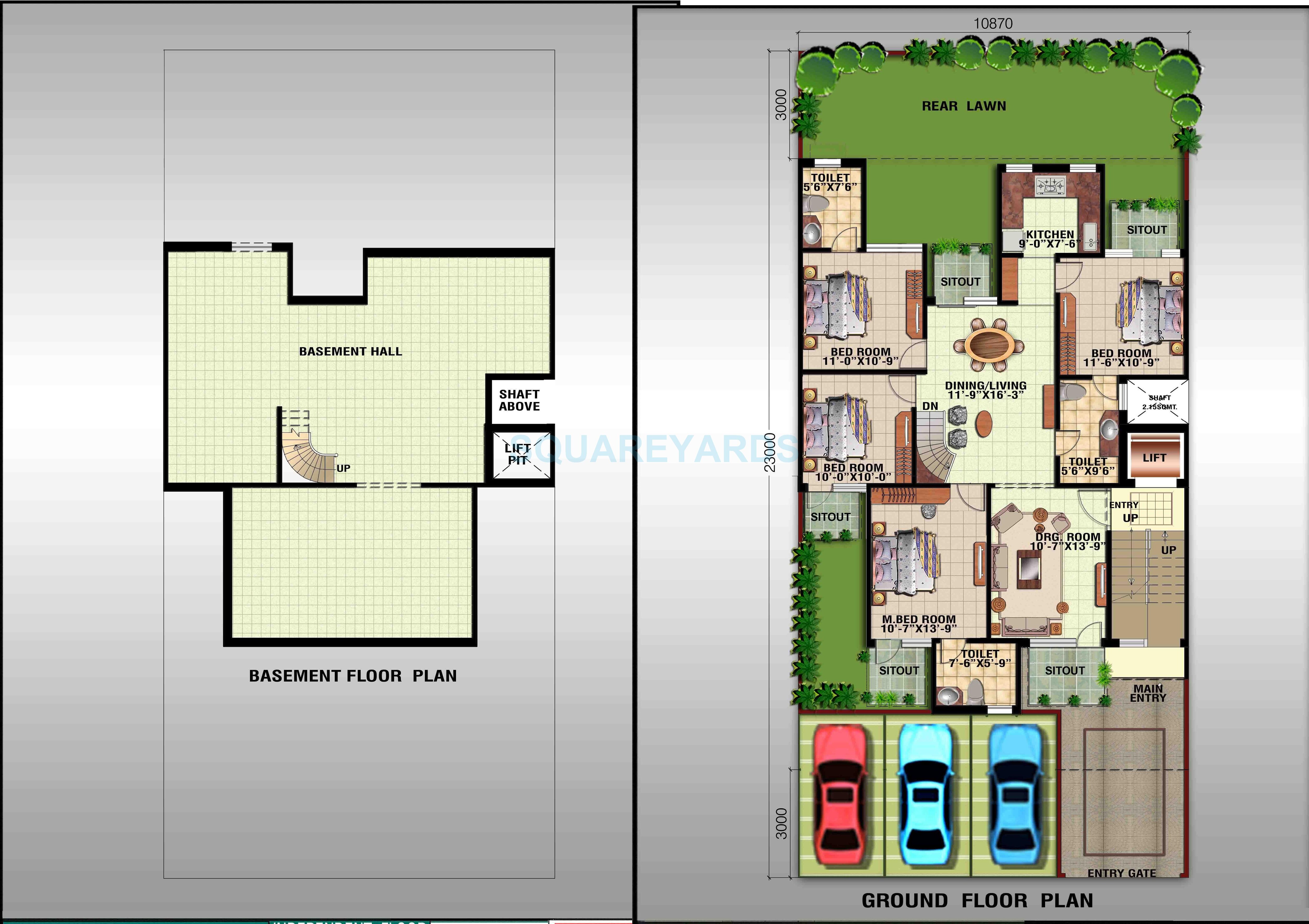 Floor plan of 4 BHK 1508 Sq. Ft. Ind Floor in Ansal Esencia - Sovereign Floors, Gurgaon