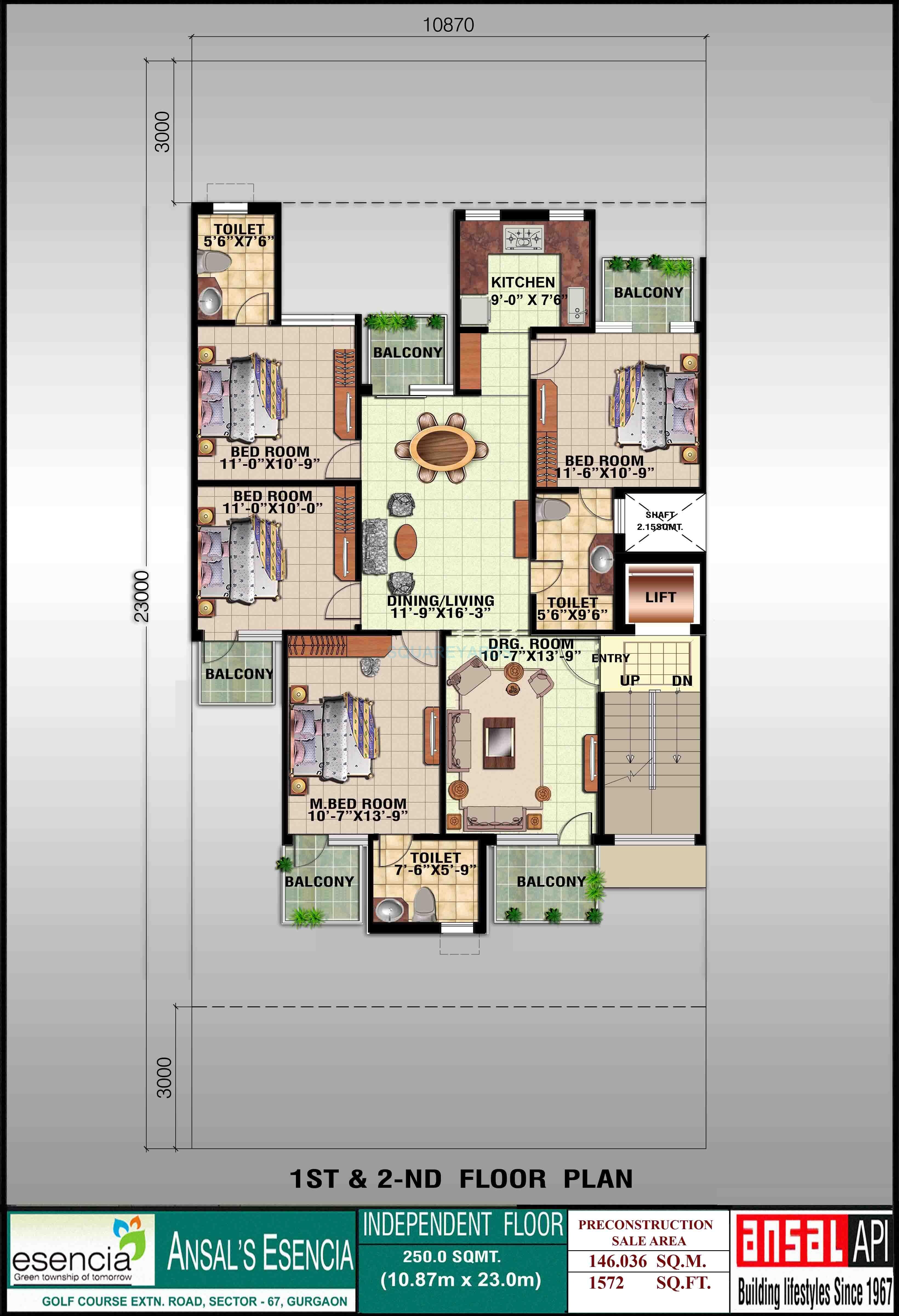Floor plan of 4 BHK 1572 Sq. Ft. Ind Floor in Ansal Esencia - Sovereign Floors, Gurgaon