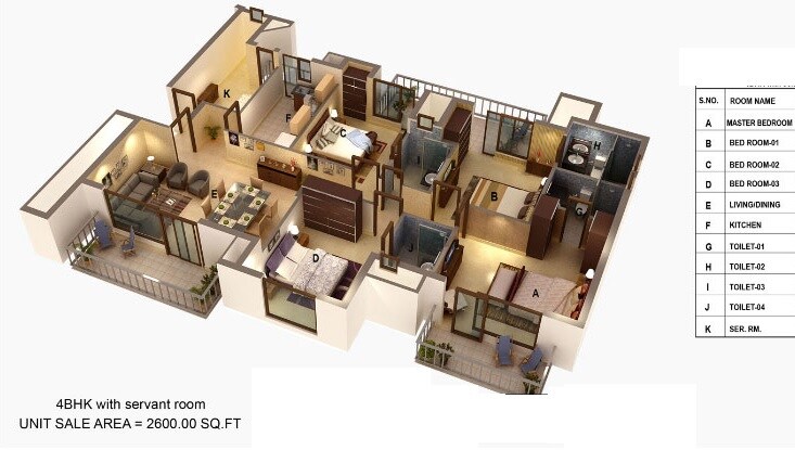 Floor plan of 4 BHK 2600 Sq. Ft. Apartment in Ansal Estella, Gurgaon