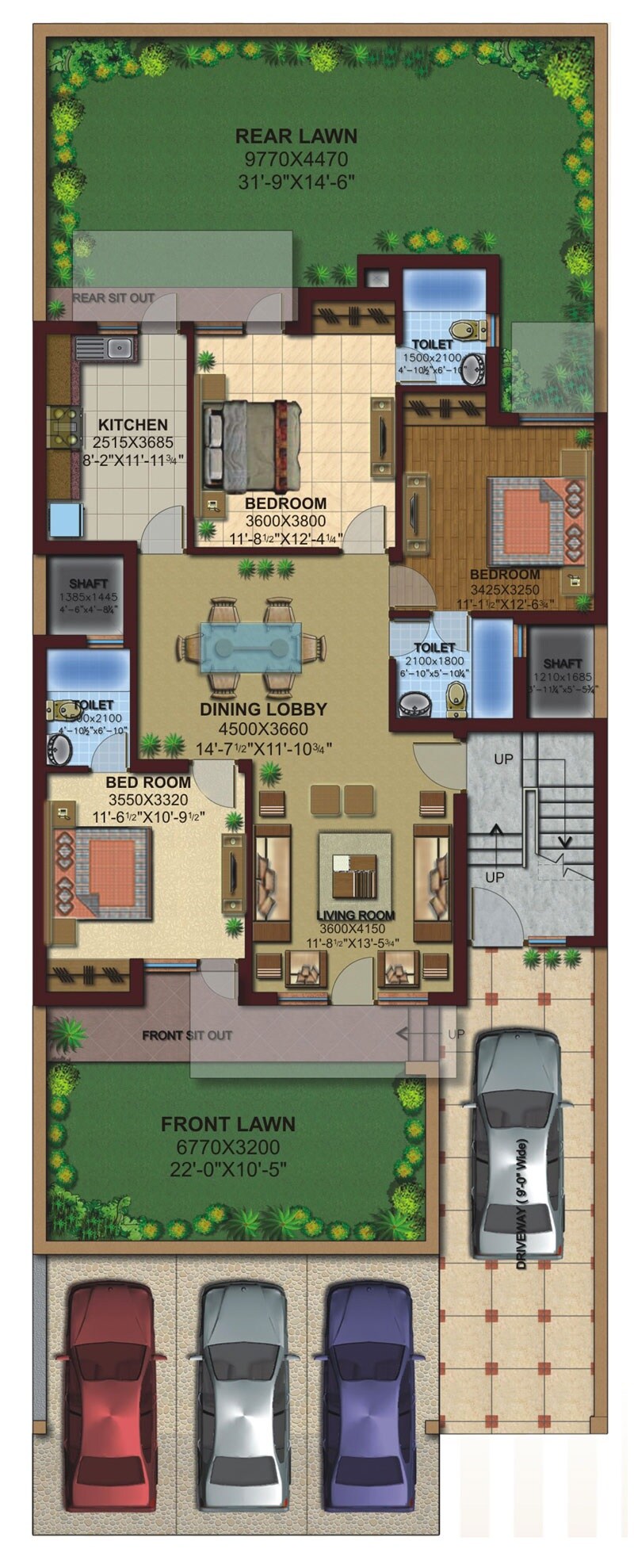Floor plan of 3 BHK 1303 Sq. Ft. Ind Floor in Ansal Florence Residency, Gurgaon