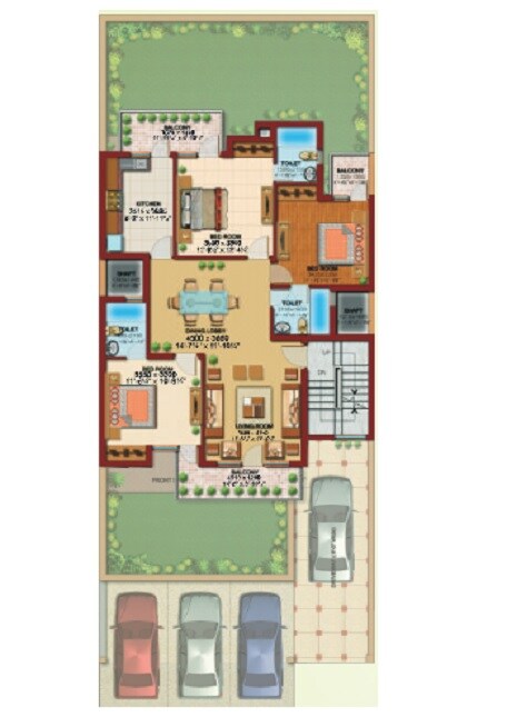 Floor plan of 3 BHK 1353 Sq. Ft. Ind Floor in Ansal Florence Residency, Gurgaon