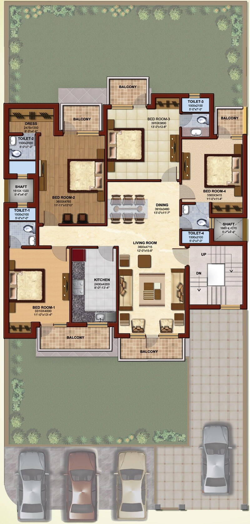 Floor plan of 4 BHK 1690 Sq. Ft. Ind Floor in Ansal Florence Residency, Gurgaon