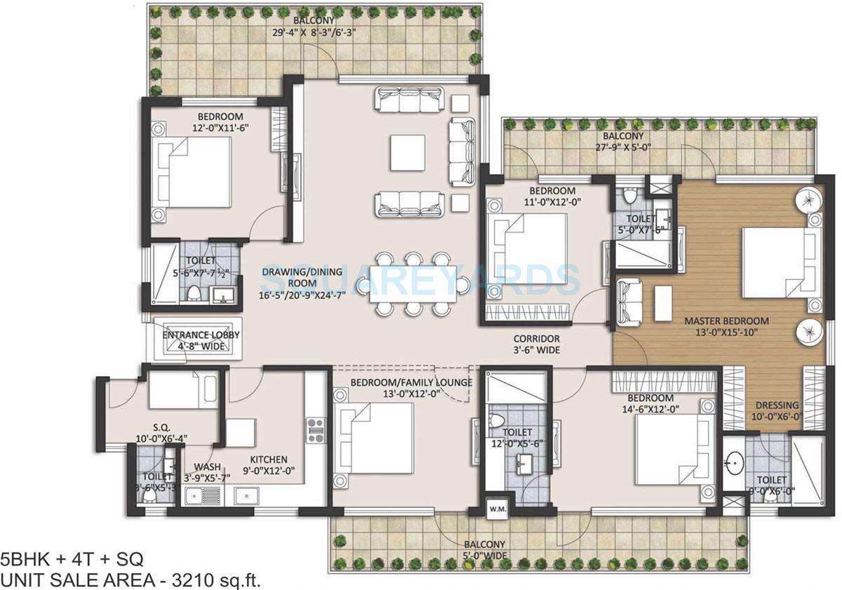 Floor plan of 5 BHK 3210 Sq. Ft. Apartment in Ansal Height 86, Gurgaon