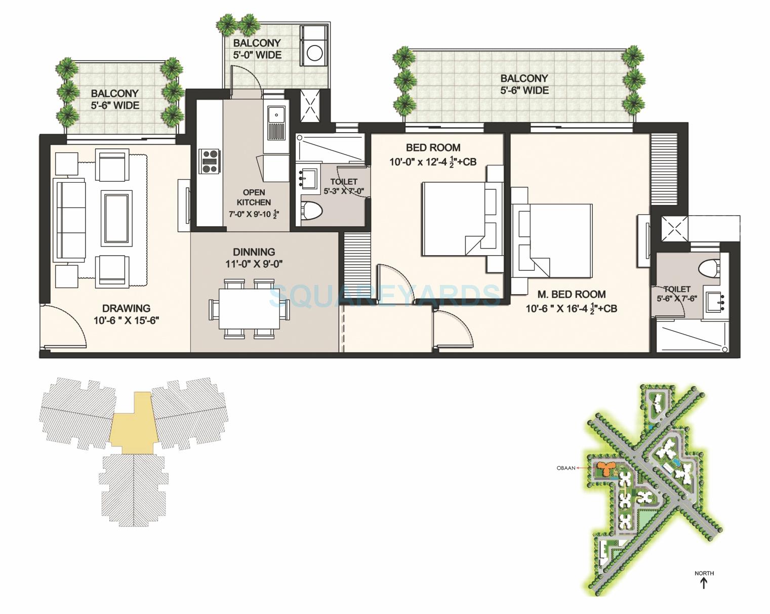 Floor plan of 2 BHK 1361 Sq. Ft. Apartment in Ansal Highland Park, Gurgaon