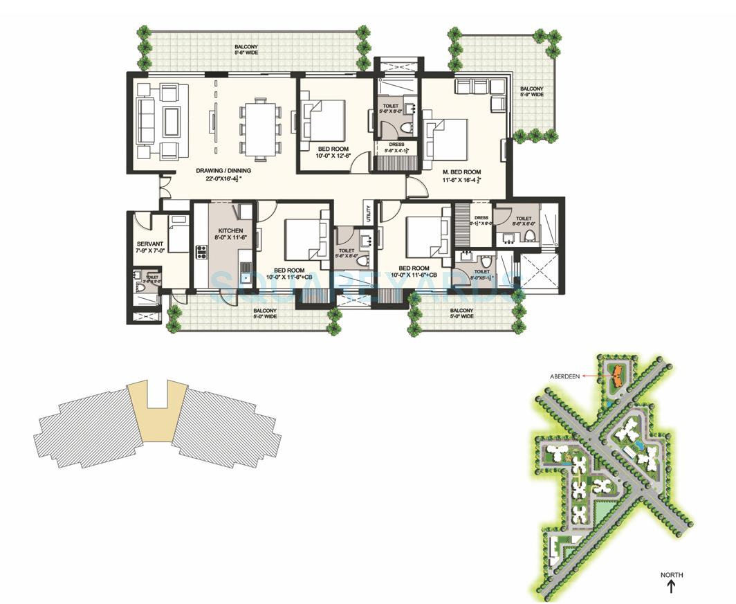 Floor plan of 4 BHK 2670 Sq. Ft. Apartment in Ansal Highland Park, Gurgaon