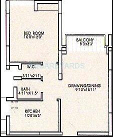 Floor plan of 1 BHK 627 Sq. Ft. Apartment in Ansal Valley View Estate, Gurgaon