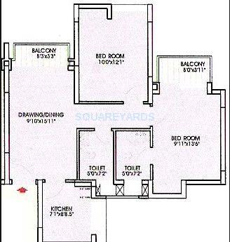 Floor plan of 2 BHK 930 Sq. Ft. Apartment in Ansal Valley View Estate, Gurgaon
