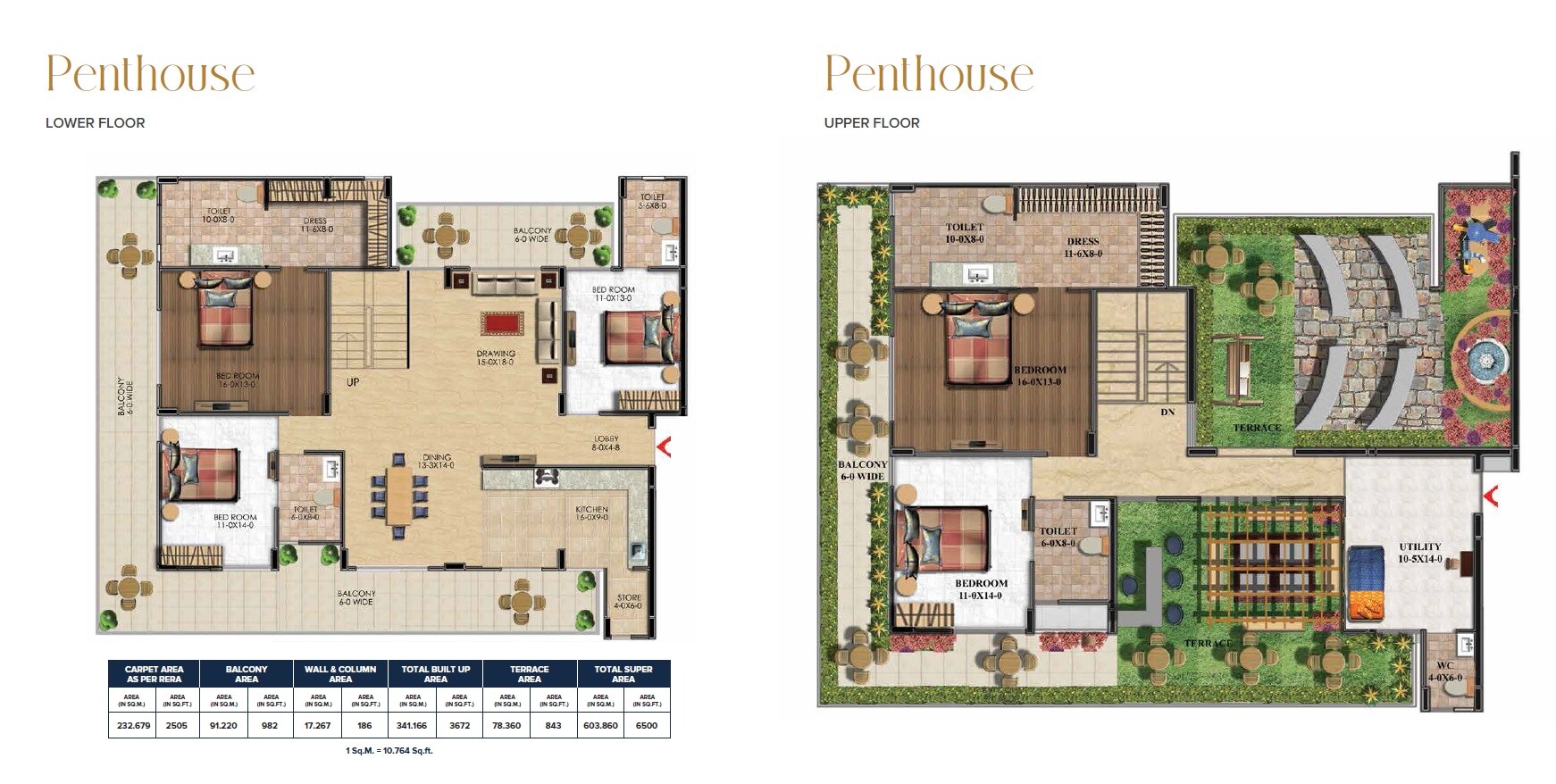 Floor plan of 5 BHK 6500 Sq. Ft. Penthouse in Antriksh Central Avenue, Gurgaon