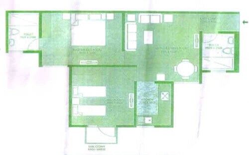 Floor plan of 2 BHK 850 Sq. Ft. Apartment in Apex Our Homes, Gurgaon