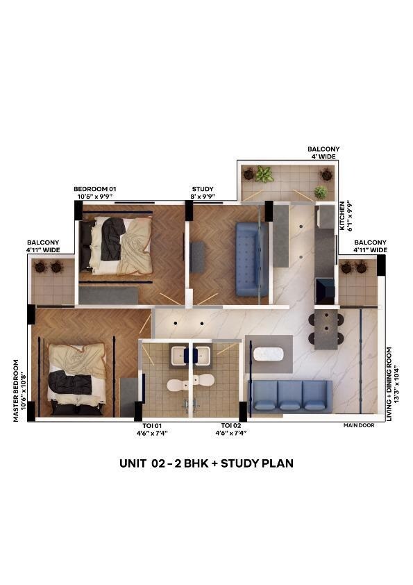 Floor plan of 2 BHK 1100 Sq. Ft. Apartment in Apex Our Residency, Gurgaon