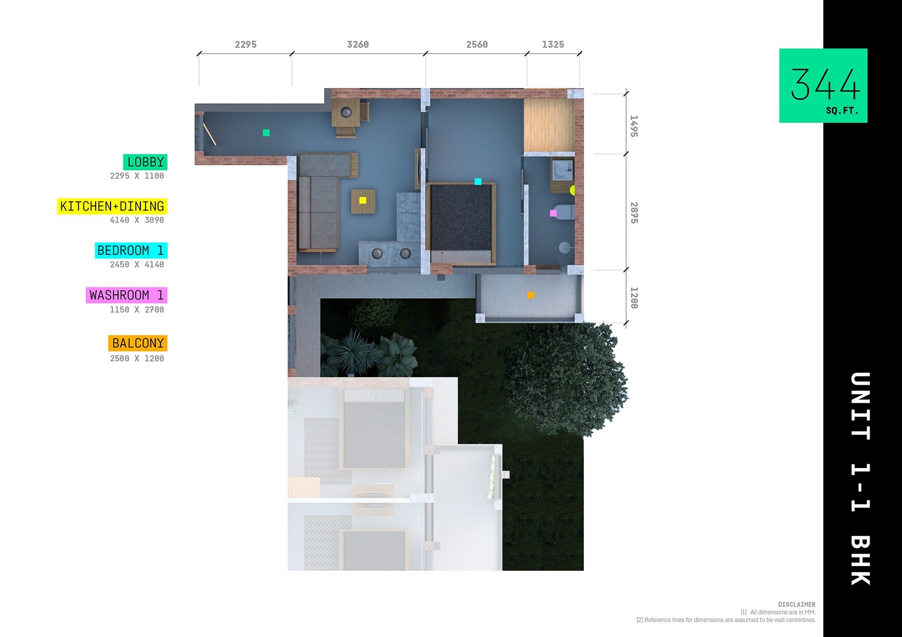 Floor plan of 1 BHK 376 Sq. Ft. Apartment in Arete India Our Homes 3, Gurgaon