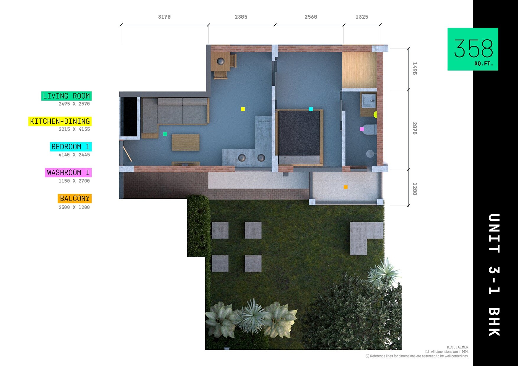 Floor plan of 1 BHK 390 Sq. Ft. Apartment in Arete India Our Homes 3, Gurgaon