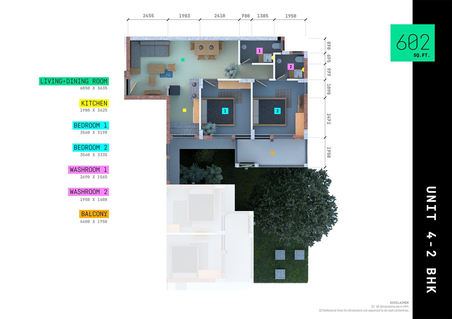 Floor plan of 2 BHK 674 Sq. Ft. Apartment in Arete India Our Homes 3, Gurgaon