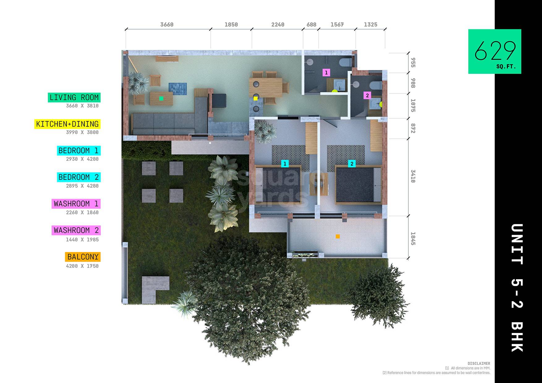 Floor plan of 2 BHK 696 Sq. Ft. Apartment in Arete India Our Homes 3, Gurgaon