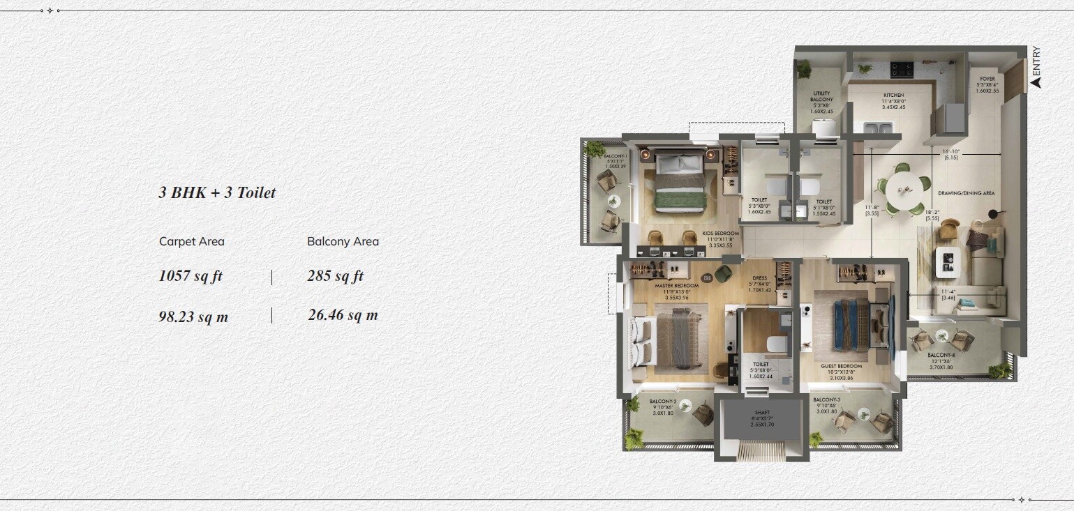 Other, ashiana-aaroham 3 Bedroom 1342 Sq.Ft. Apartment In Sector 80 Gurgaon 9720063