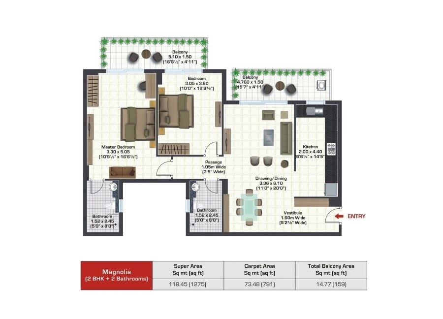  2 BHK Apartment at Ashiana Anmol Phase 2, Sohna Sector 33 – for Rent