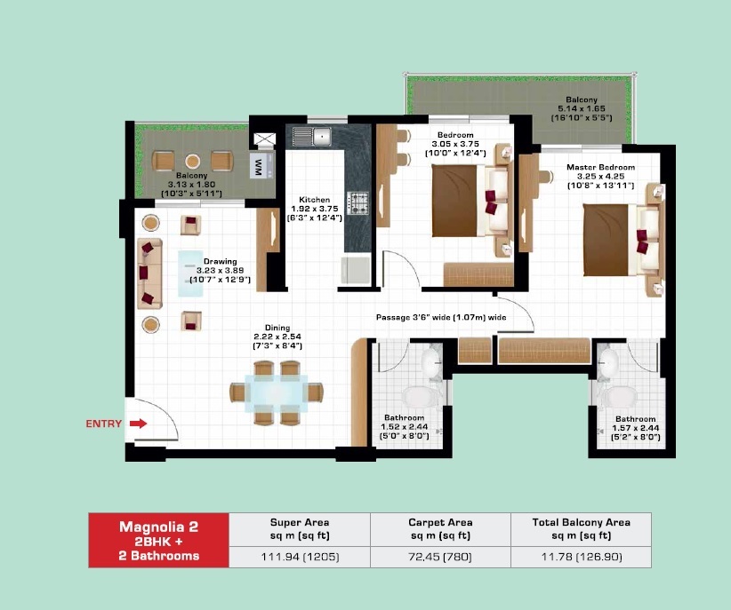 2 BHK 1205 Sq. Ft. Apartment in Ashiana Anmol Phase 3