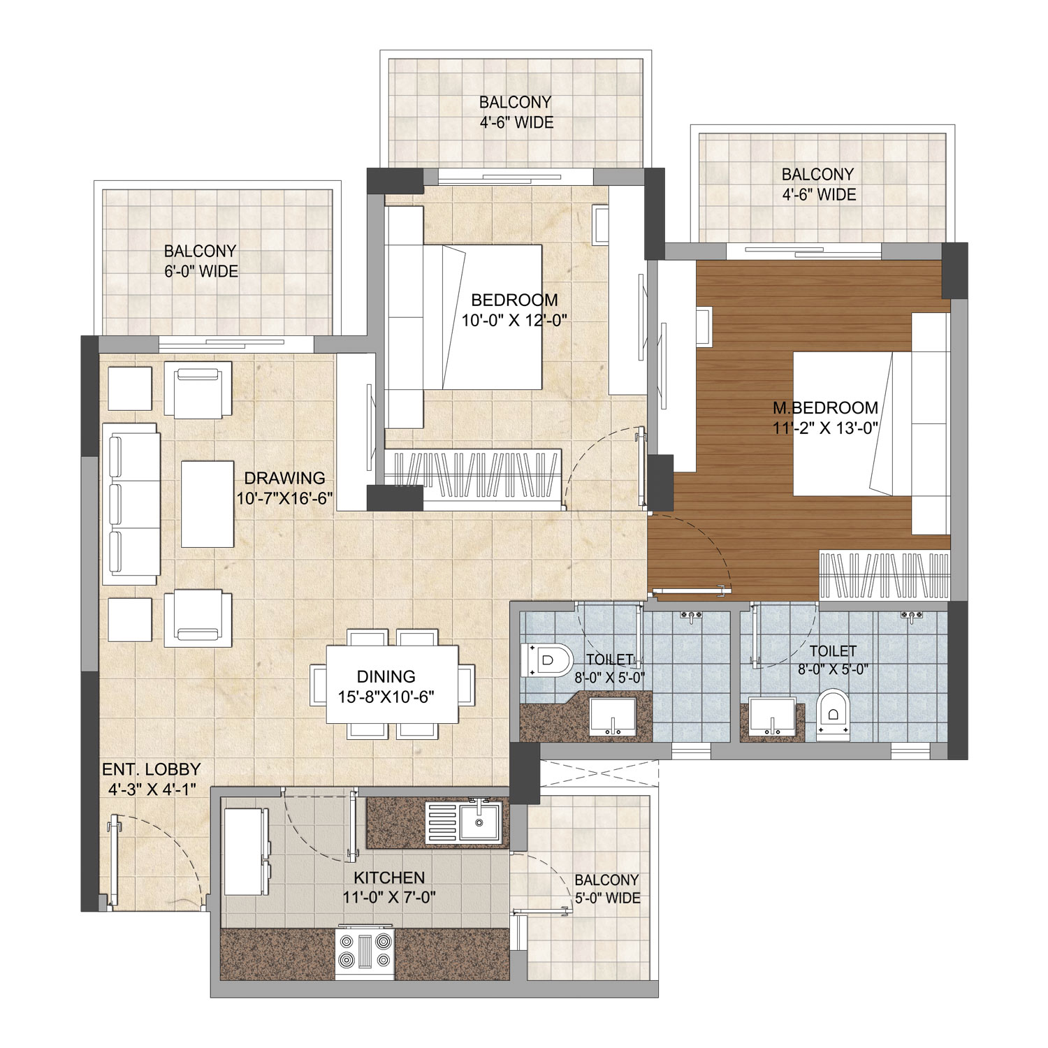  2 BHK Apartment at Ashiana Mulberry, Sohna Sector 2 – for Rent