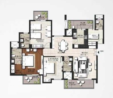 Floor plan of 3 BHK 2300 Sq. Ft. Apartment in Assotech Breeze, Gurgaon