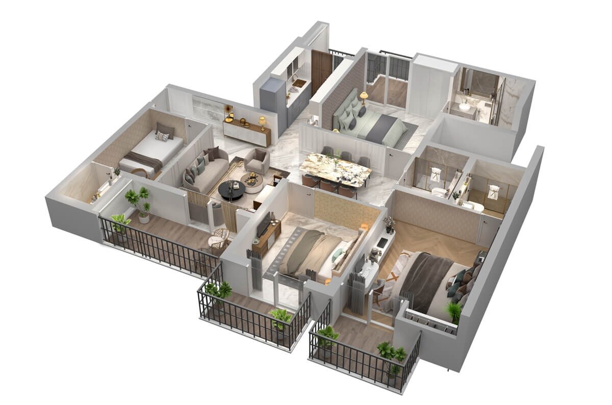 Floor plan of 3 BHK 1900 Sq. Ft. Apartment in ATS Homekraft Sanctuary, Gurgaon