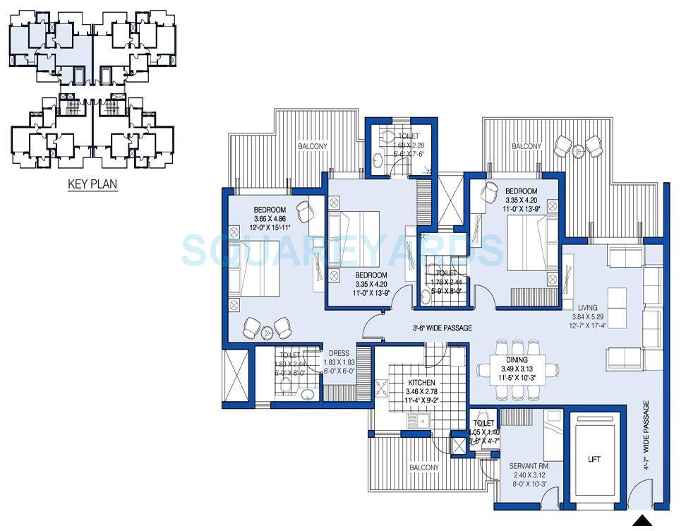 Floor plan of 3 BHK 2095 Sq. Ft. Apartment in ATS Kocoon, Gurgaon