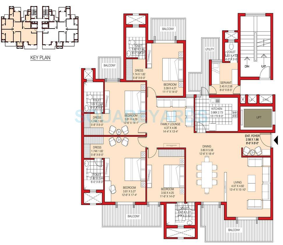 Floor plan of 4 BHK 3045 Sq. Ft. Apartment in ATS Kocoon, Gurgaon