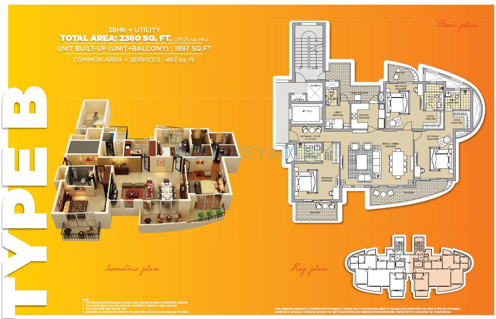 Floor plan of 3 BHK 2360 Sq. Ft. Apartment in ATS Tangerine, Gurgaon