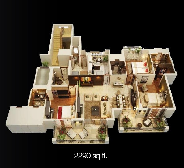 Floor plan of 3 BHK Apartment - 2290 sq. ft. in ATS Triumph, Gurgaon